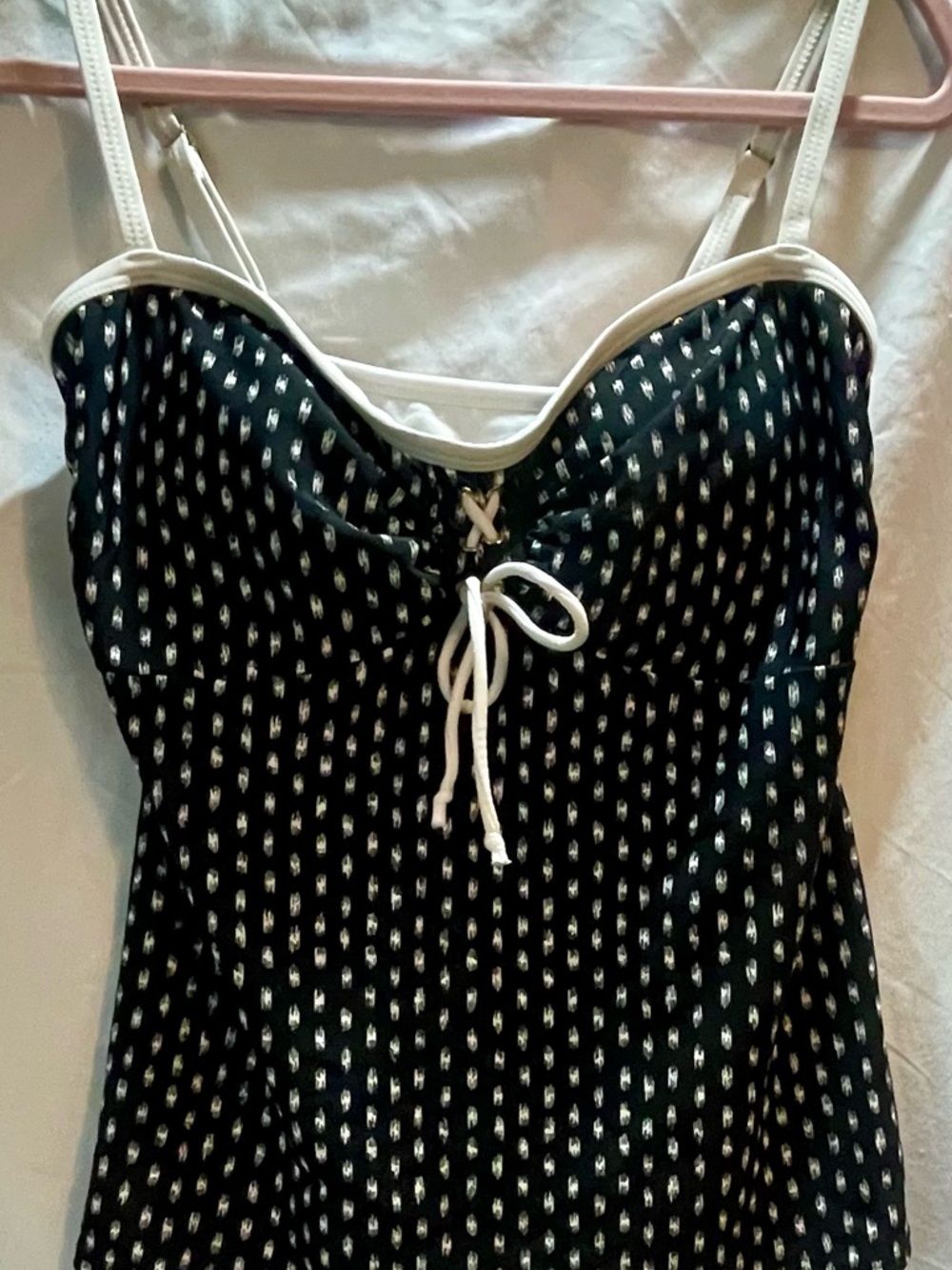 Liz Claiborne Swim Suit Tank Top Size 10 Nautical Navy and White